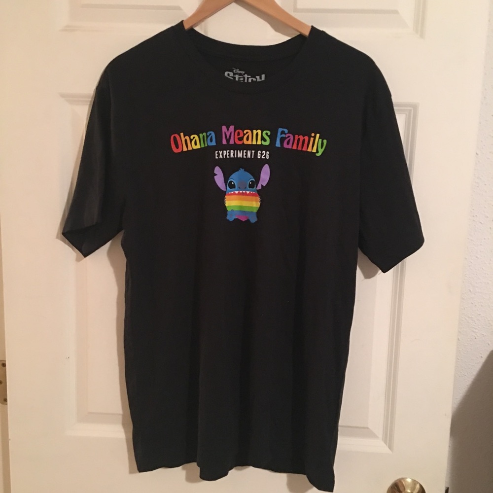 Disney Lilo & Stitch Black Ohama Means Family Rainbow Shirt Size L. NWT.
